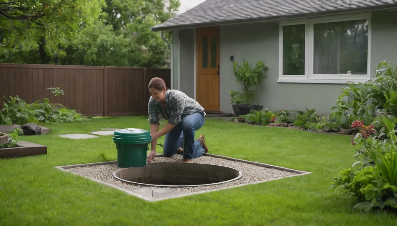 A provider checking a septic tank lid in a yard in the Woodbury area